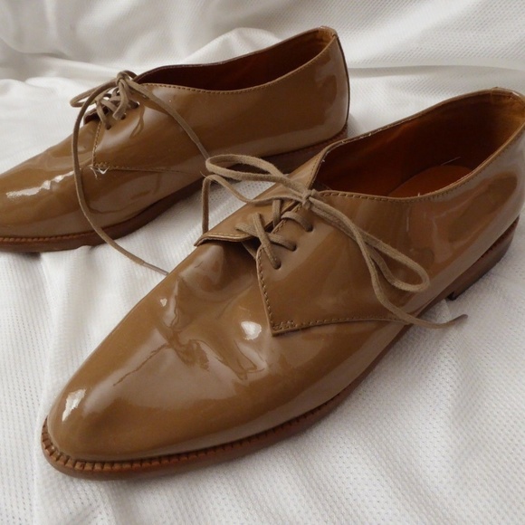 Madewell 7 Tan Bobbie Oxford Patent Shoes Flat - Picture 4 of 8